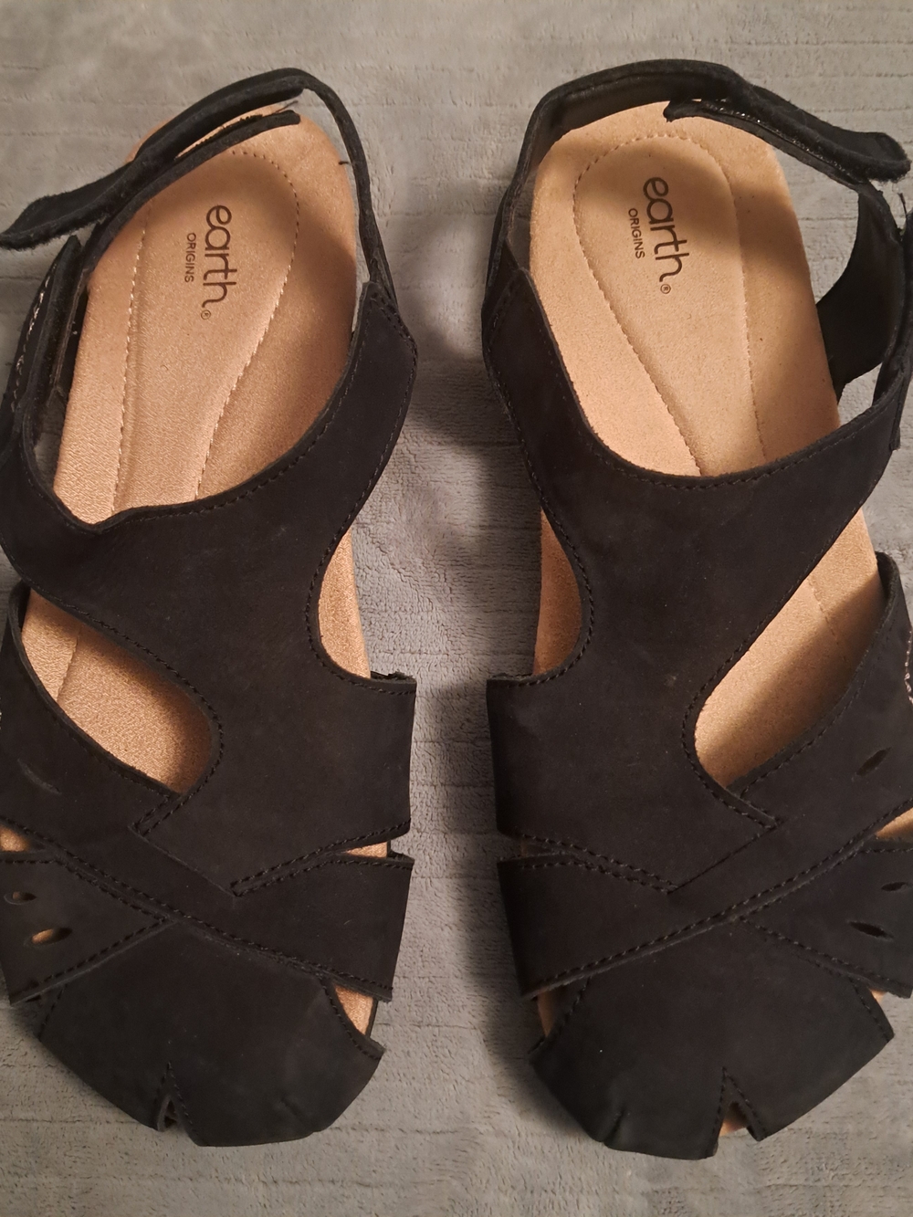 Earth Origins Black Nubuck Strappy Comfort Sandals